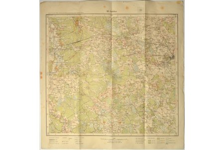 map, Saldus, Latvia, 1929, 47.1 x 46 cm, published by "Ģeod.-Top. daļa", slight damage to the paper at the folds