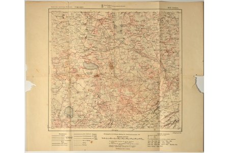 map, Tukums, Dobele, "Karte des Westlischen Russlands. Kriegausgabe", Latvia, 1919, 35.7 x 42.2 cm, missing paper fragments on the edges