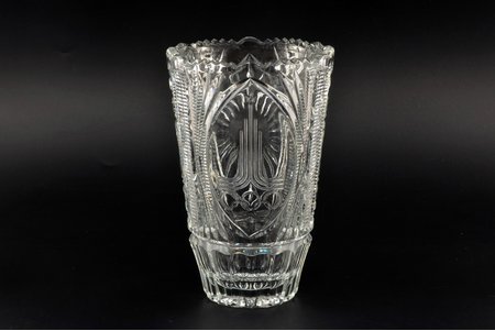 vāze, Ļeņingradas mākslinieciskā stikla rūpnīca, Olimpiāde-80, kristāls, PSRS, h 20.9 cm