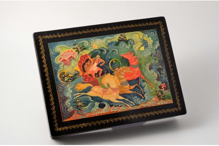 case, lacquer miniature, "Demons", Mstera, USSR, the 2nd half of the 20th cent., 24.5 x 18.5 x 4.5 cm