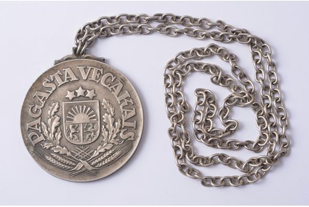 titular badge, Foreman of the Svitene rural district, silver, 875 standard, Latvia, the 30ies of 20th cent., 75 x Ø 68 mm, 202.5 g, "S. Bercs" firm