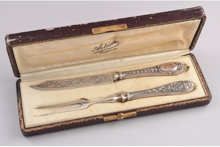 set, fork, knife, metal / silver, 950 standart, the beginning of the 20th cent., France, 21.5 cm