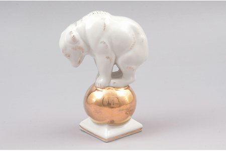 figurine, Bear on golden ball, porcelain, Riga (Latvia), Riga porcelain factory, the 60ies of 20th cent., 10.8 cm, first grade