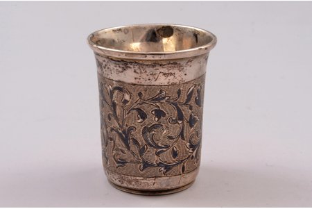 beaker, silver, 84 standard, 37.2 g, engraving, niello enamel, 5.2 cm, 1851, Moscow, Russia