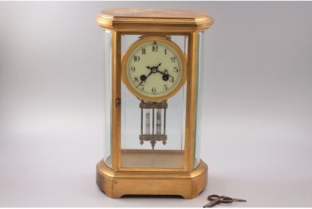 table clock, France, the border of the 19th and the 20th centuries, brass, 31.5 х 20 х 12 cm, mercury pendulum