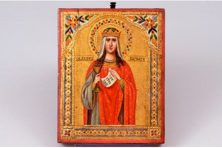 icon, Holy Great Martyr Barbara, board, painting, gold leafy, Russia, the beginning of the 20th cent., 11 х 8.8 х 1.1 cm