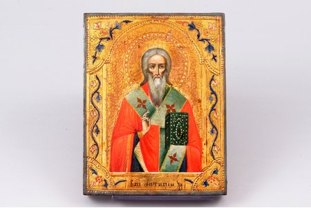 ikona, Svētais Antipijs, dēlis, gleznojums, vizuļzelts, Krievijas impērija, 20. gs. sākums, 11 х 8.6 х 1.2 cm