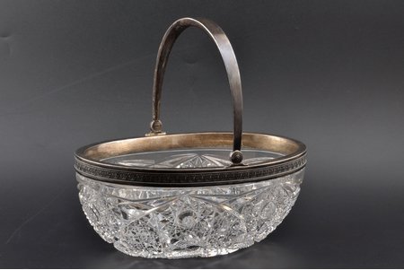 bowl, silver, 84 standard, cut-glass (crystal), 22.5 х 15 x h 9 cm,, height with handle 21 cm, 1908-1917, St. Petersburg, Russia