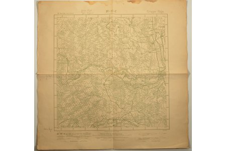 map, World War I, Riga district, German army, Latvia, beginning of 20th cent., 50 x 50 cm