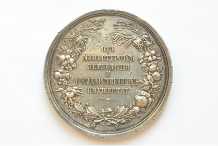 table medal, For the exhibition of rural works, From the Ministry of Agriculture and State Property, silver, Russia, 1905-1915, Ø 66 mm, 138 g