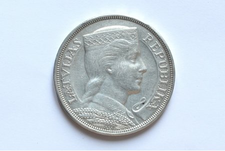 5 lats, 1929, silver, Latvia, 25 g, XF