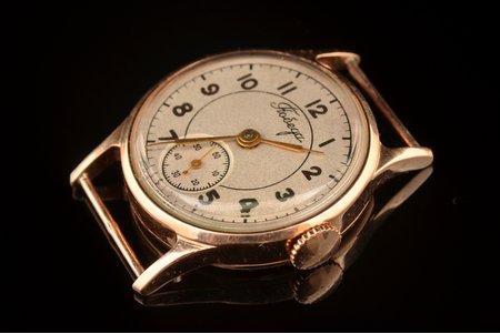 wristwatch, "Pobeda", USSR, the 60ies of 20th cent., gold, 583 standart, 24.57 g, Ø 28.5 mm, mechanism in working order, gold weight 14.79 g