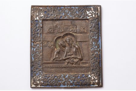 икона, "Не рыдай Мене, Мати", медный сплав, 3-цветная эмаль, Российская империя, 19-й век, 11 x 9.4 x 0.25 см, 220 г.