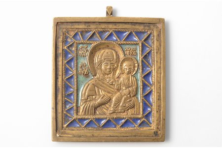 ikona, Smoļenskas Dievmāte, vara sakausējuma, 2-krāsu emalja, Krievijas impērija, 19. un 20. gadsimtu robeža, 6.8 x 5.7 x 0.47 cm