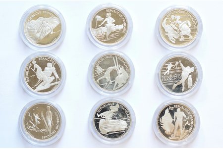 100 francs, 1992, Albertville Olympics (full set), silver, 900 standard, France, 22.2 (199.8) g, Ø 37 mm, AU
