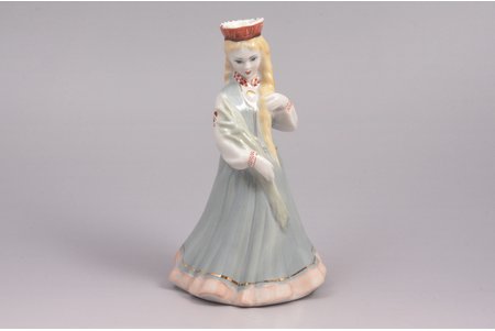 figurine, A girl in traditional costume with reed, porcelain, Riga (Latvia), USSR, Riga porcelain factory, molder - Regīna Karkunova, the 60ies of 20th cent., h 14.5 cm, second grade