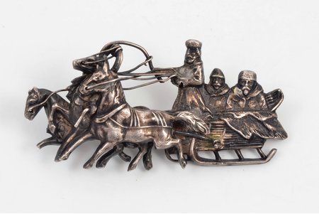 a brooch, "Troika", silver, 84 standard(?), 10.2 g., the item's dimensions 5.75 х 2.8 cm, the border of the 19th and the 20th centuries, Russia