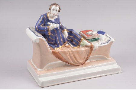 figurine, inkwell "Pushkin at work", porcelain, USSR, LFZ - Lomonosov porcelain factory, molder - N. Danko, the 40-50ies of 20 cent., 21.5 х 11 х 18 cm