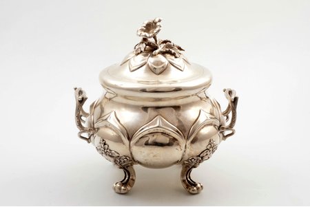 sugar-bowl, silver, 84 standard, 491.85 g, engraving, gilding, silver stamping, 22 cm, George Heinrich Schmidt, 1855, Riga, Russia