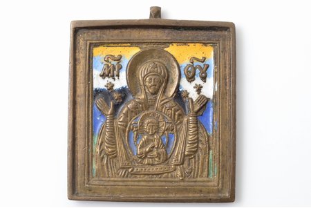 icon, Our Lady of the Sign (Orante), copper alloy, 6-color enamel, Russia, the 19th cent., 6 х 5.2 cm