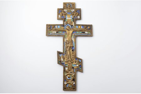 cross, The Crucifixion of Christ, copper alloy, 7-color enamel, Moscow, Russia, the middle of the 19th cent., 36.3 х 19 cm