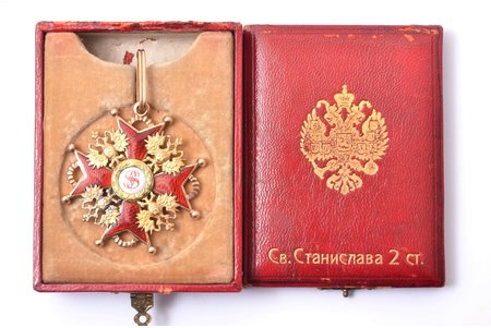 ordenis, Svētā Staņislava ordenis ar oriģinālo kastīti, 2. pakāpe, zelts, 56 prove, Krievijas Impērija, 19.gs. 2. puse, 50.5x47 mm, 19.75 g, Alberta Kejbeļa darbnīca