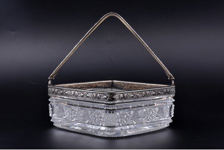 candy-bowl, silver, 84 standard, gilding, crystal, 16 x 16 cm, h (with handle) 19 cm, by Pyotr Evstratovich Abrosimov, 1908-1917, Moscow, Russia, traces of everyday use