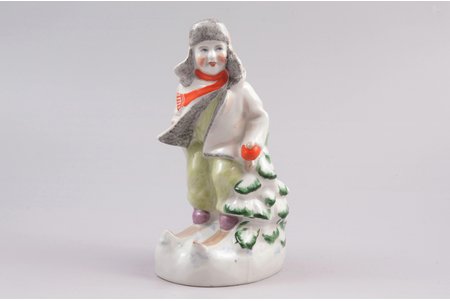 figurine, Skier, porcelain, Riga (Latvia), USSR, Riga porcelain factory, molder - S. Bolzan-Golumbovskaja, the 50ies of 20th cent., 15.7 cm, top grade