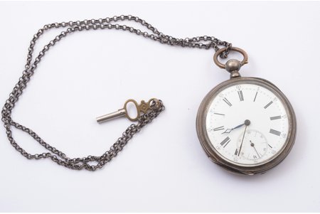 pocket watch, Switzerland, Germany, the beginning of the 20th cent., silver, 800 standart, weight without metal chain 84.83 g, Ø 50 mm, mechanism in working order