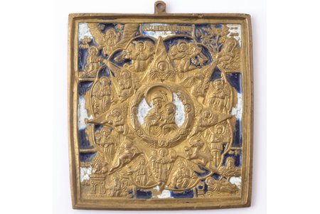 icon, Neopalimaya Kupina, copper alloy, 2-color enamel, Russia, the border of the 19th and the 20th centuries, 10.5 x 9.3 x 0.4 cm, 213.70 g.