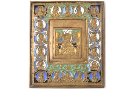 ikona, Svētais Nikolajs Brīnumdarītājs, vara sakausējuma, 6-krāsu emalja, Krievijas impērija, 19. un 20. gadsimtu robeža, 14.9 x 12.7 x 0.5 cm, 488.40 g.