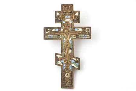 cross, The Crucifixion of Christ, copper alloy, 4-color enamel, Russia, the border of the 19th and the 20th centuries, 25.1 x 14.2 x 0.5 cm, 443.85 g.