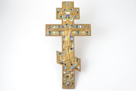 cross, The Crucifixion of Christ, copper alloy, 7-color enamel, Russia, the border of the 19th and the 20th centuries, 36.4 x 19 x 0.8 cm, 1105.60 g.