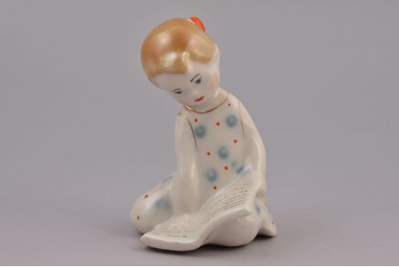 figurine, Girl with a book, porcelain, Riga (Latvia), USSR, Riga porcelain factory, molder - Pavlovskaya N., the 60ies of 20th cent., 8 cm, first grade, small chip on the surface at the bottom
