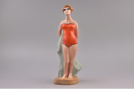 figurine, A Woman on the Beach, non-standard painting, porcelain, Riga (Latvia), USSR, Riga porcelain factory, hand-painted, molder - Eriks Ellers, the 60ies of 20th cent., h 25.1 cm, first grade