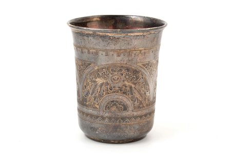 goblet, silver, 84 standard, 70.65 g, engraving, gilding, 7.6 cm, Ø 6.4 cm, 1889, Moscow, Russia
