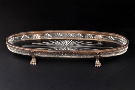 candy-bowl, silver, "Boat", 88 standard, cut-glass (crystal), 33 x 8.8 x 4.4 cm, trading house of Bolin Factory, 1908-1917, Moscow, Russia
