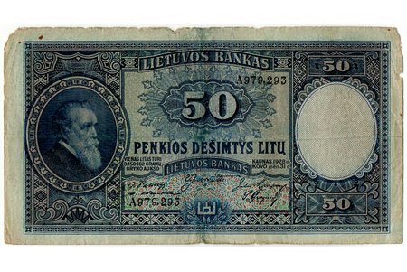 50 liti, banknote, 1928 g., Lietuva, F
