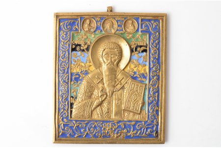 ikona, Svētais Antipijs, vara sakausējuma, 6-krāsu emalja, Maskava, Krievijas impērija, 19. gs. beigas, 10.45 / 10.95 x 9 x 0.45 cm