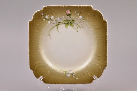 decorative plate, "Flowers", porcelain, Gardner manufactory, Russia, 1870-1890, 15 x 15 cm