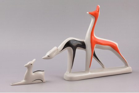 figurine, Deers, porcelain, Riga (Latvia), USSR, Riga porcelain factory, molder - Levon Agadzanjan, 1947-1970, 17.2 / 5.5 cm, first, second grade