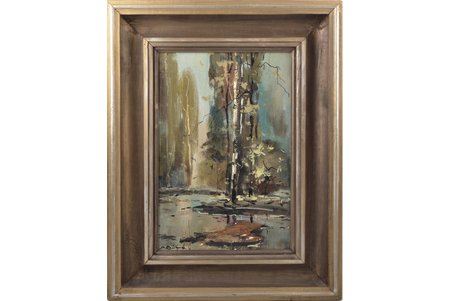 Rozlapa Dailis (1932-2015), Thaw in the forest, carton, oil, 34 x 23.5 cm