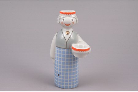 figurine, Girl with a dish (candelstick), porcelain, Riga (Latvia), USSR, Riga porcelain factory, the 70-80ies of 20th cent., 10.5 cm, second grade