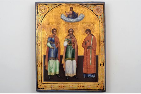 ikona, Svētie mocekļi Gurijs, Samons un Avivs, dēlis, gleznojums, vizuļzelts, Krievijas impērija, 19. gs. 2. puse, 22.5 х 17.4 cm