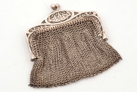 purse, silver, 800 standard, 72.4 g, chainmail, 7.7 x 7.5 cm, France
