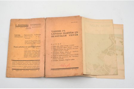 map, "Guide to cities and most beautiful places of Latvia", maps on 5 sheets, Latvia, 20-30ties of 20th cent., 21.3 x 12.5 cm, publisher - P.Mantnieks, kartografiskais institūts