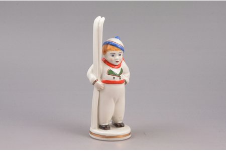 figurine, Skier, porcelain, Riga (Latvia), M.S. Kuznetsov manufactory, 1934-1936, h 12.9 cm, first grade