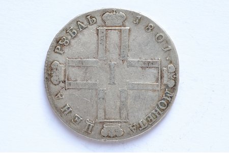 1 rublis, 1801 g., SM, FC, "R", sudrabs, Krievijas Impērija, 37 g, Ø 20.4 mm, VF