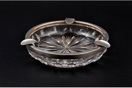 ashtray, silver, 830 standard, cut-glass (crystal), Ø 11 cm, 1951, Turku, Finland, traces of everyday use