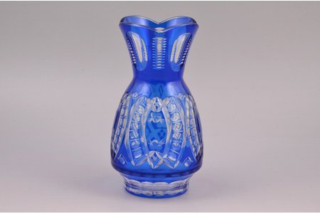vase, Iļģuciems glass factory, blue glass, Latvia, the 30ties of 20th cent., h 17.7 cm, traces of everyday use